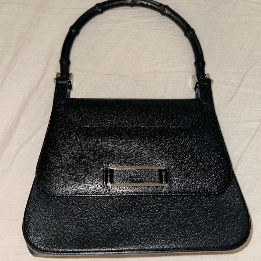 Gucci Black Leather Bamboo Handle Shoulder Bag - Picture 2 of 7